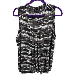 GNW Sleeveless Blouse Women 2X Black Gray  Excellent Abstract V-Neck Pleated